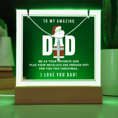 JGF Jewelry Gifts For Family Silver Cross Necklace For Men and Acrylic Plaque For Dad Christmas From Son