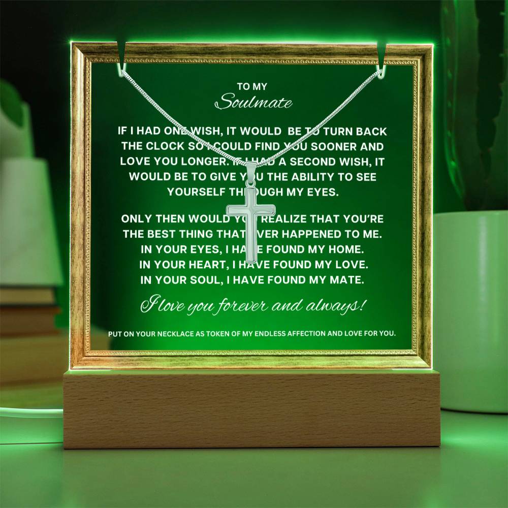 JGF Jewelry Gifts For Family To My Soulmate Cross Necklace For Men and Acrylic Plaque For Him