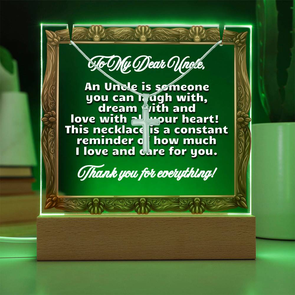 JGF Jewelry Gifts For Family Necklace and Acrylic For Uncle Plaque From Niece and Nephew