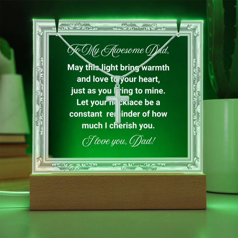 JGF Jewelry Gifts For Family Necklace To My Dad Necklace and Acrylic Plaque From Son And Daughter