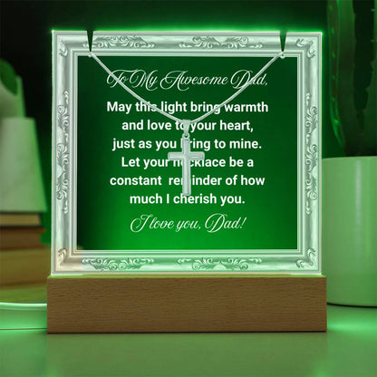 JGF Jewelry Gifts For Family Necklace To My Dad Necklace and Acrylic Plaque From Son And Daughter