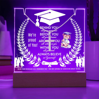 JGF Jewelry Gifts For Family Graduation Gift Ideas Cross Necklace on Acrylic Plaque Sign