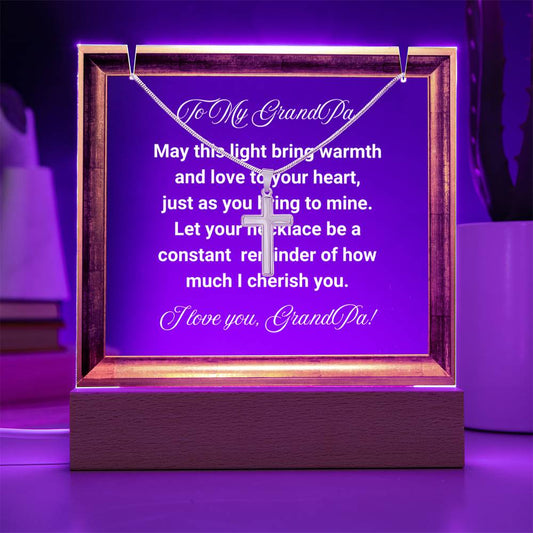 JGF Jewelry Gifts For Family Grandpa Acrylic Plaque and Cross Necklace For Birthday For Men