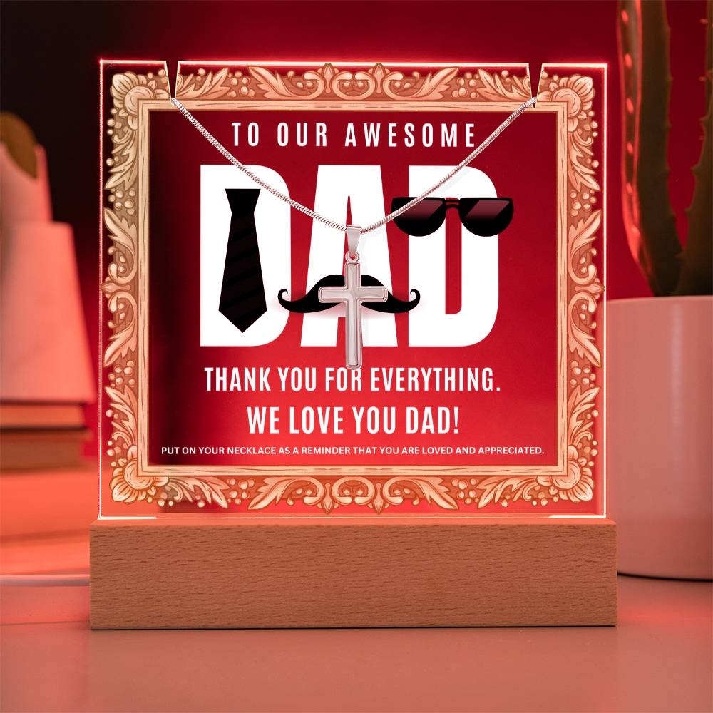 JGF Jewelry Gifts For Family Daddy Necklace and Acrylic Plaque for Dad Birthday from Son and Daughter