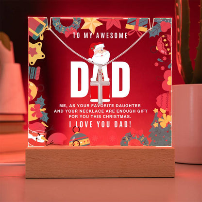 JGF Jewelry Gifts For Family I Love My Daddy Cross Stainless Steel Necklace Gifts For Christmas For Dad Acrylic Plaque