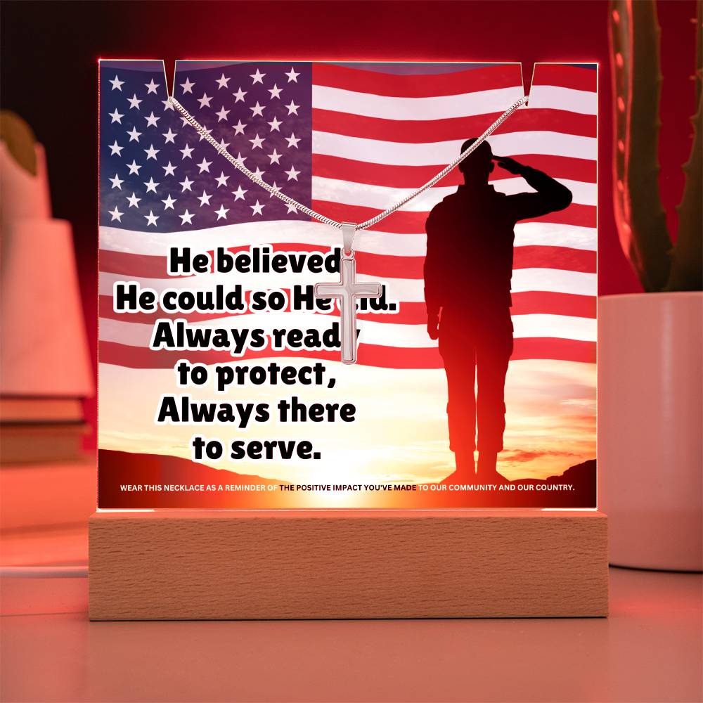 JGF Jewelry Gifts For Family US Navy Army Military Necklace For Men Cross Gifts on Acrylic Plaque