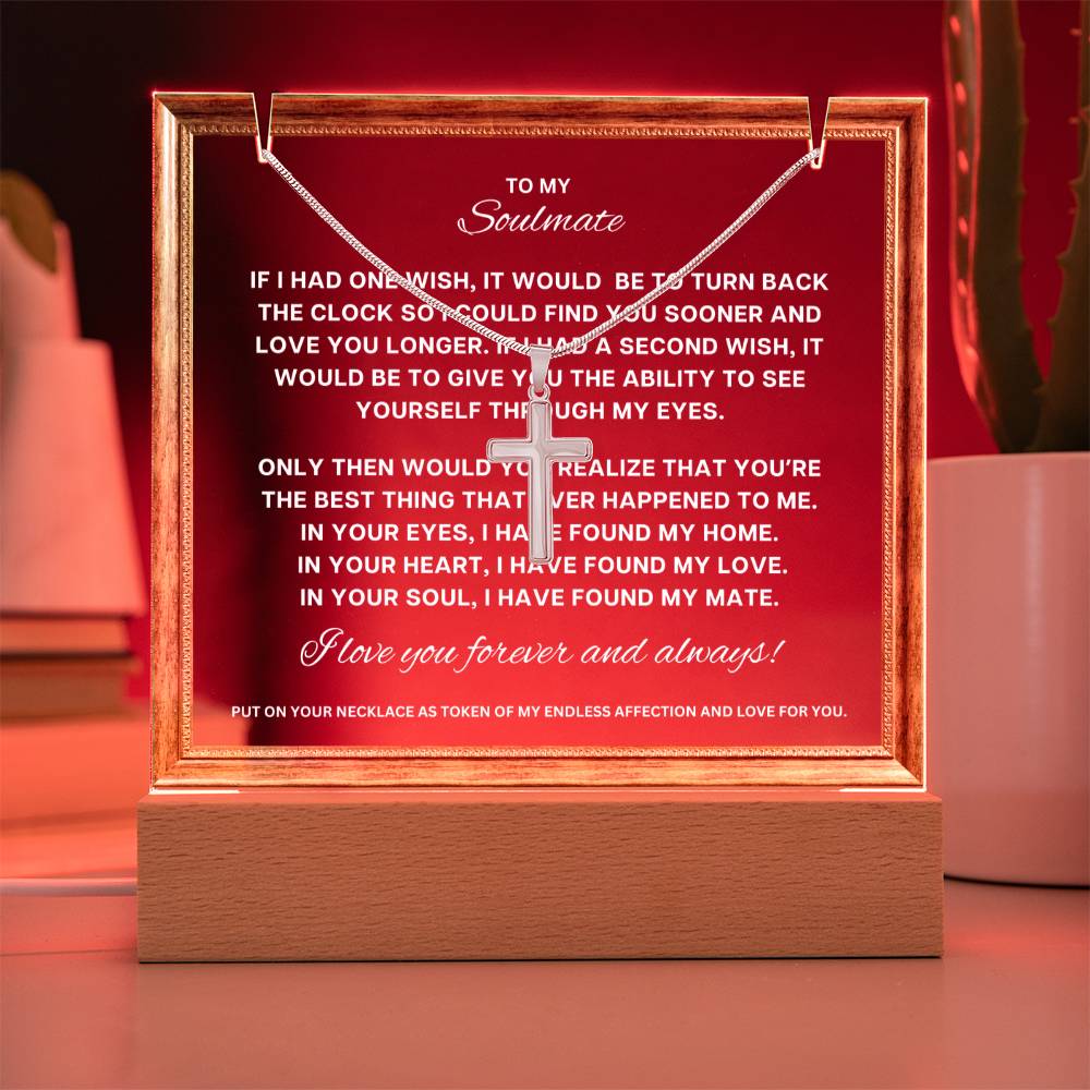 JGF Jewelry Gifts For Family To My Soulmate Cross Necklace For Men and Acrylic Plaque For Him