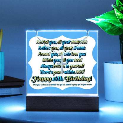 JGF Jewelry Gifts For Family Happy 18th Birthday Cross Necklace on Acrylic Plaque Gifts For Boys And Girls Turning 18 Year Old