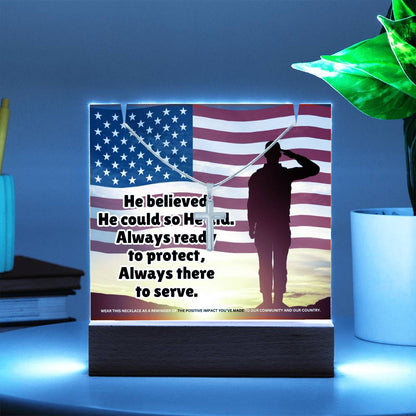 JGF Jewelry Gifts For Family US Navy Army Military Necklace For Men Cross Gifts on Acrylic Plaque