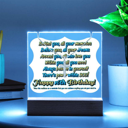 JGF Jewelry Gifts For Family Happy 16th Birthday Acrylic Plaque with Necklace Gifts For Boys And Girls Turning Sweet 16 Year Old