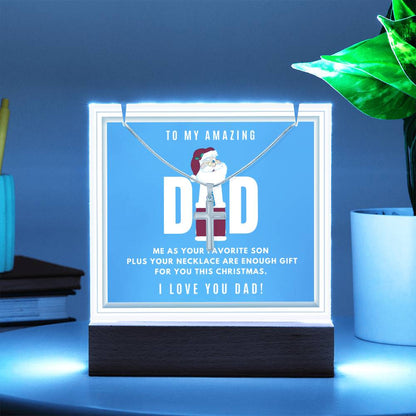 JGF Jewelry Gifts For Family Silver Cross Necklace For Men and Acrylic Plaque For Dad Christmas From Son