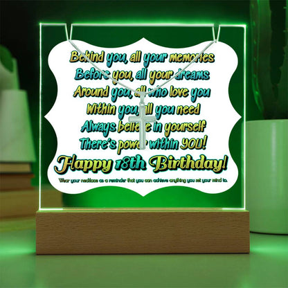 JGF Jewelry Gifts For Family Happy 18th Birthday Cross Necklace on Acrylic Plaque Gifts For Boys And Girls Turning 18 Year Old