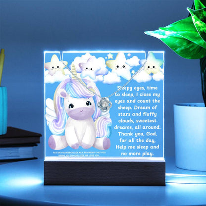 JGF Jewelry Gifts For Family Multicolor Display Acrylic Plaque LED with Necklace Unicorn For Bedroom Girls