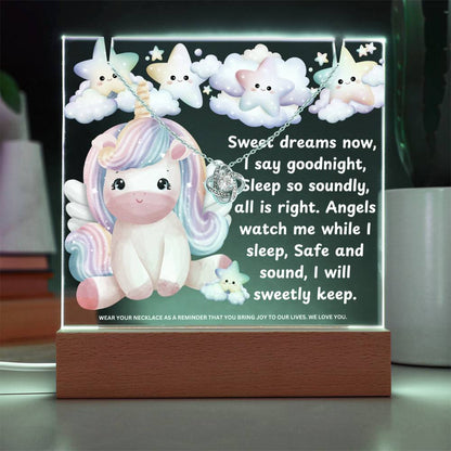 JGF Jewelry Gifts For Family Kids For Bedroom Girls Unicorn Multicolor Display Acrylic Plaque with Necklace