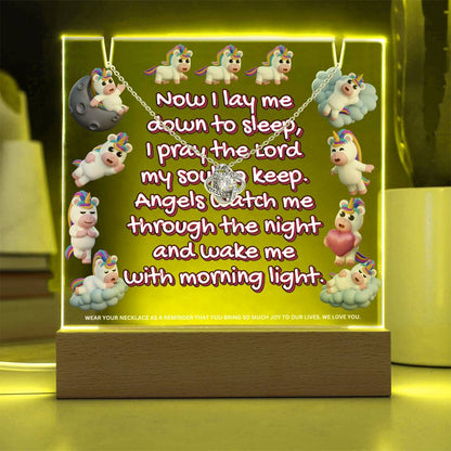 JGF Jewelry Gifts For Family Kids Unicorn For Bedroom Girls Necklace on Multicolor Display Acrylic Plaque LED