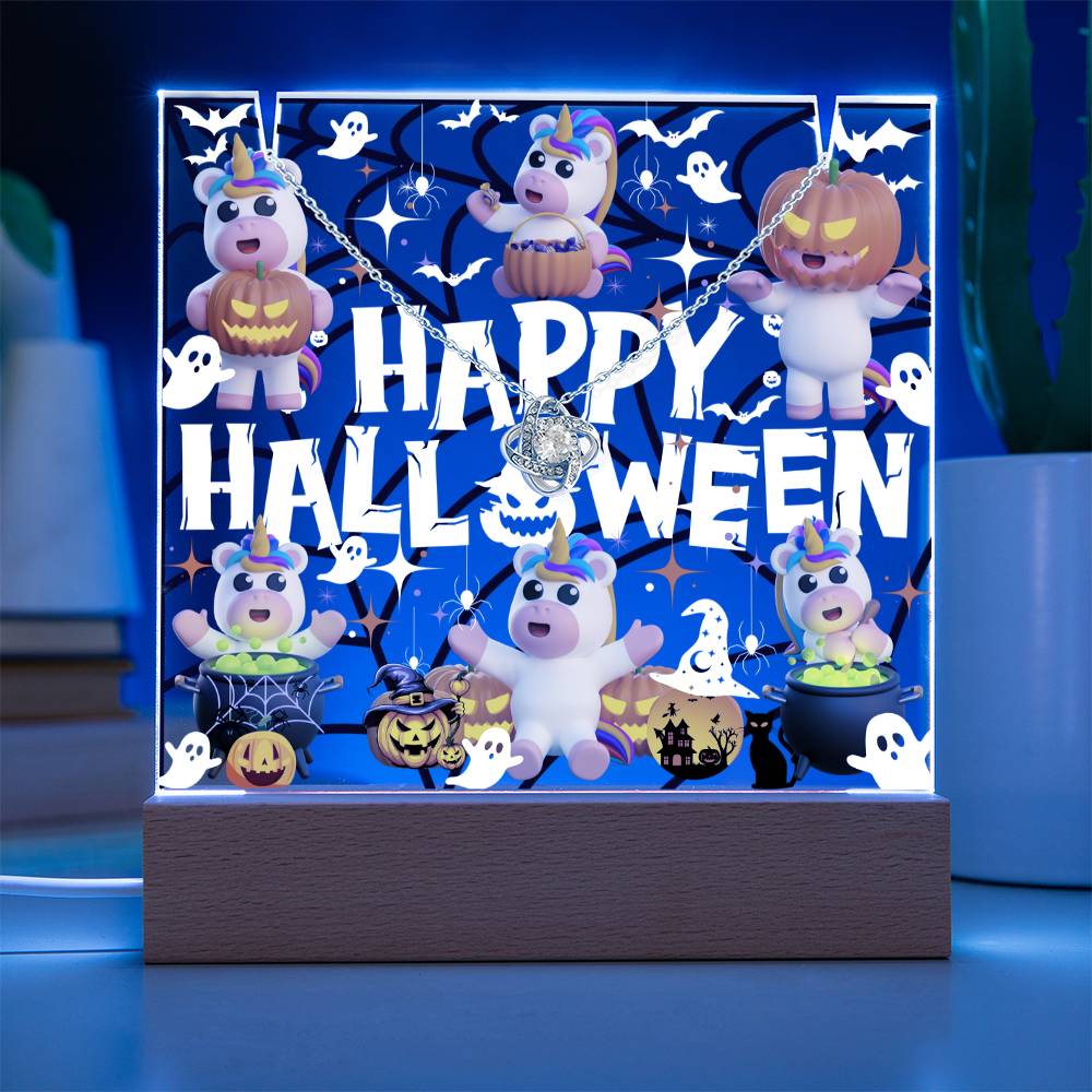 JGF Jewelry Gifts For Family Halloween Kids For Bedroom Necklace on Multicolor Display Acrylic Plaque LED