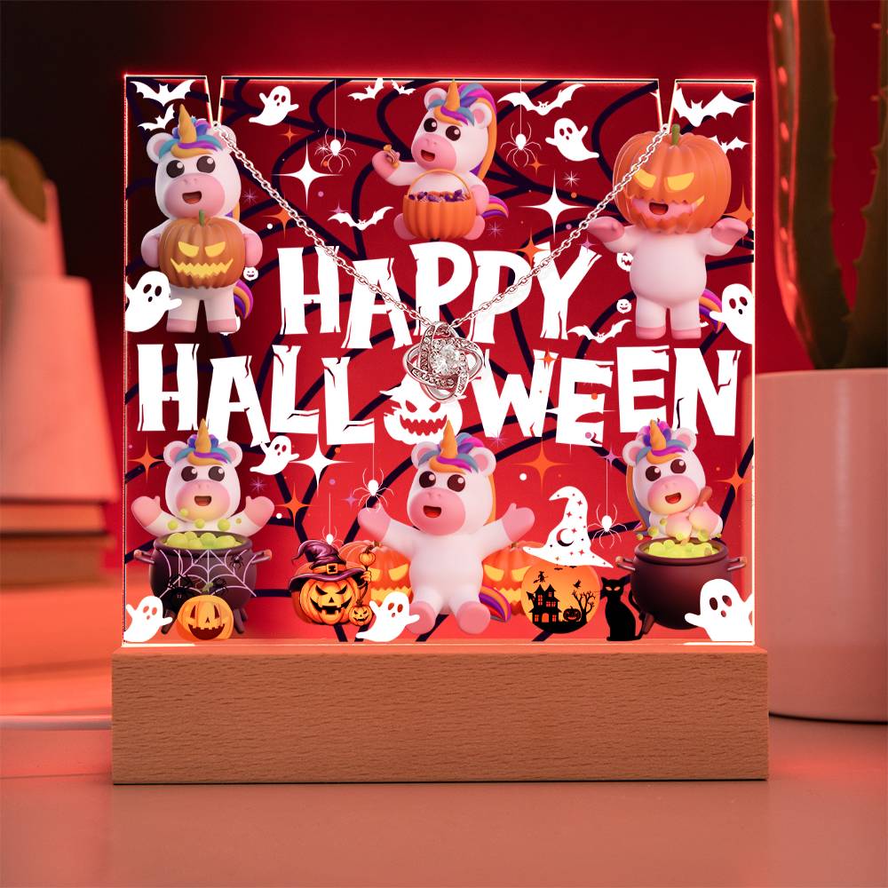 JGF Jewelry Gifts For Family Halloween Kids For Bedroom Necklace on Multicolor Display Acrylic Plaque LED