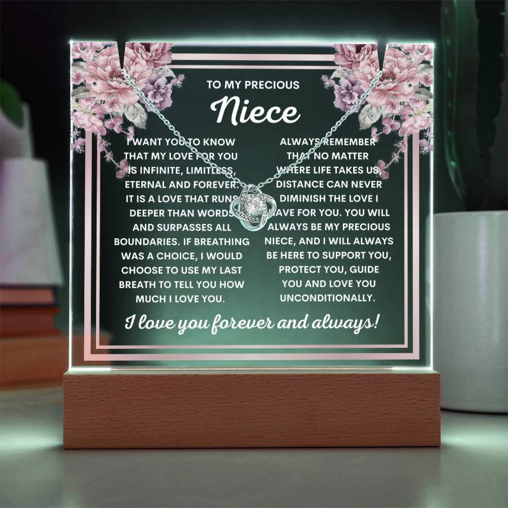 JGF Jewelry Gifts For Family To My Niece Necklace and Acrylic Plaque from Aunt and Uncle