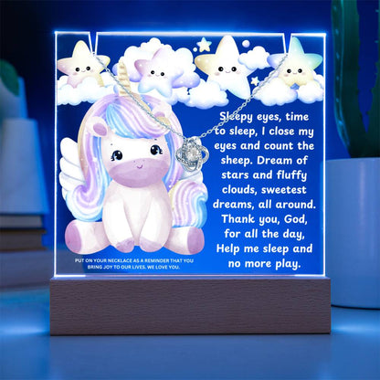 JGF Jewelry Gifts For Family Multicolor Display Acrylic Plaque LED with Necklace Unicorn For Bedroom Girls