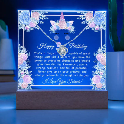 JGF 3-5 Unicorn Necklace For Girls 3 Year Old Happy 3rd Birthday Plaque Decorations