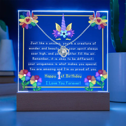JGF Unicorn 1 Year Old Necklace For Girls Happy 1st Birthday Plaque Decorations