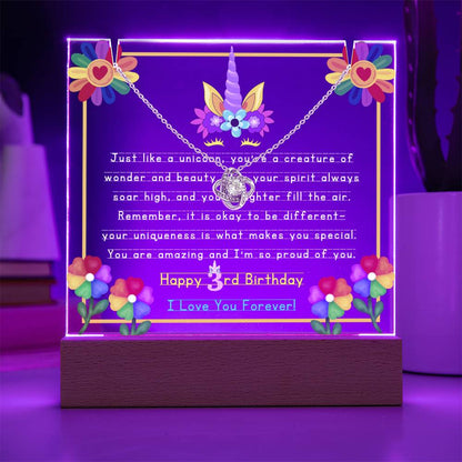 JGF Unicorn Necklace For Girls 3 Year Old Happy 3rd Birthday Plaque Decorations 3-5