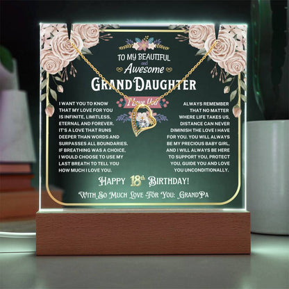 JGF Jewelry Gifts For Family To My Granddaughter Acrylic Plaque and Heart Necklace For Her Happy 18th Birthday From Grandpa