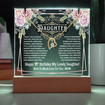 JGF Jewelry Gifts For Family To My Daughter Acrylic Plaque and Heart Necklace For Her Happy 18th Birthday From Mom