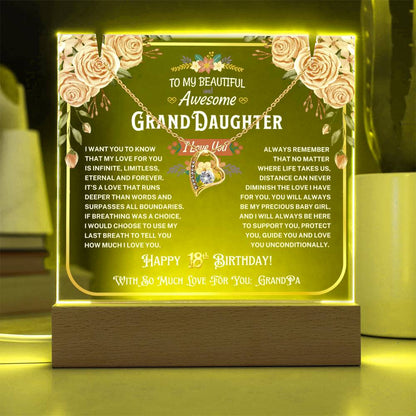 JGF Jewelry Gifts For Family To My Granddaughter Acrylic Plaque and Heart Necklace For Her Happy 18th Birthday From Grandpa