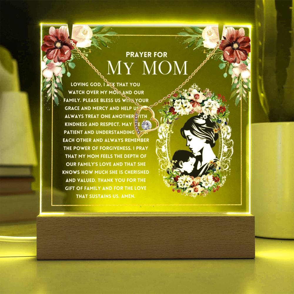 JGF Jewelry Gifts For Family I Love My Mommy A Prayer For My Mom Plaque From Daughter and Son with Heart Link Chain Pendant Charm Necklace