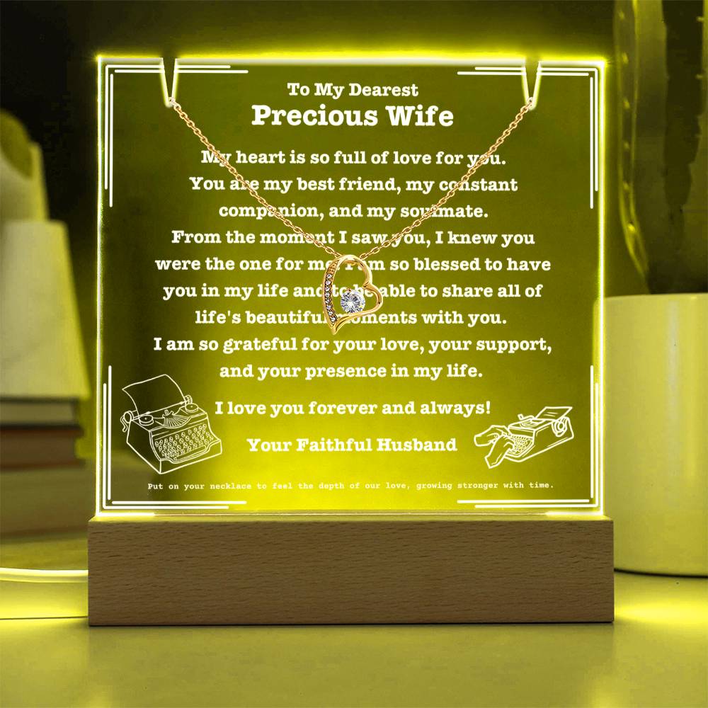 JGF Jewelry Gifts For Family To My Precious Wife Acrylic Plaque with Heart Necklace