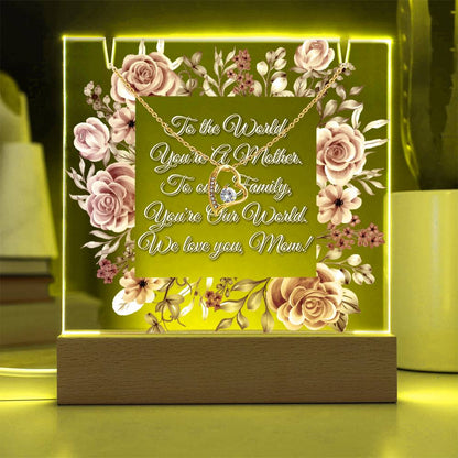 JGF Jewelry Gifts For Family Necklace and Acrylic Plaque For Mom From Son And Daughter