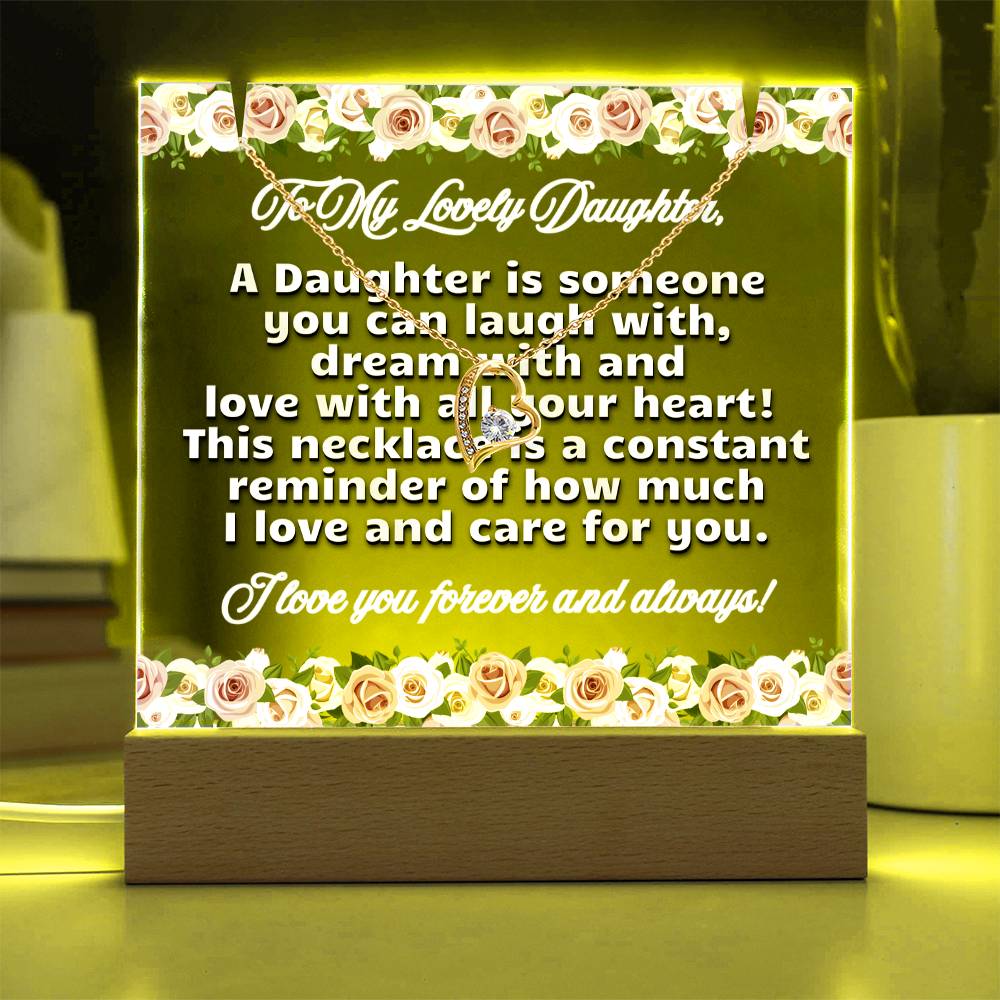JGF Jewelry Gifts For Family Necklace and Acrylic To Daughter Plaque From Mom and Dad