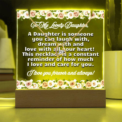 JGF Jewelry Gifts For Family Necklace and Acrylic To Daughter Plaque From Mom and Dad