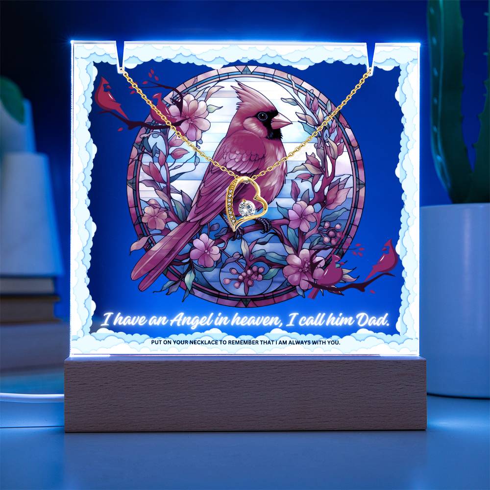 JGF Jewelry Gifts For Family Cardinal Red Birds Sympathy Acrylic Sign I Call Him Dad Heart Necklace