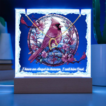 JGF Jewelry Gifts For Family Cardinal Red Birds Sympathy Acrylic Sign I Call Him Dad Heart Necklace