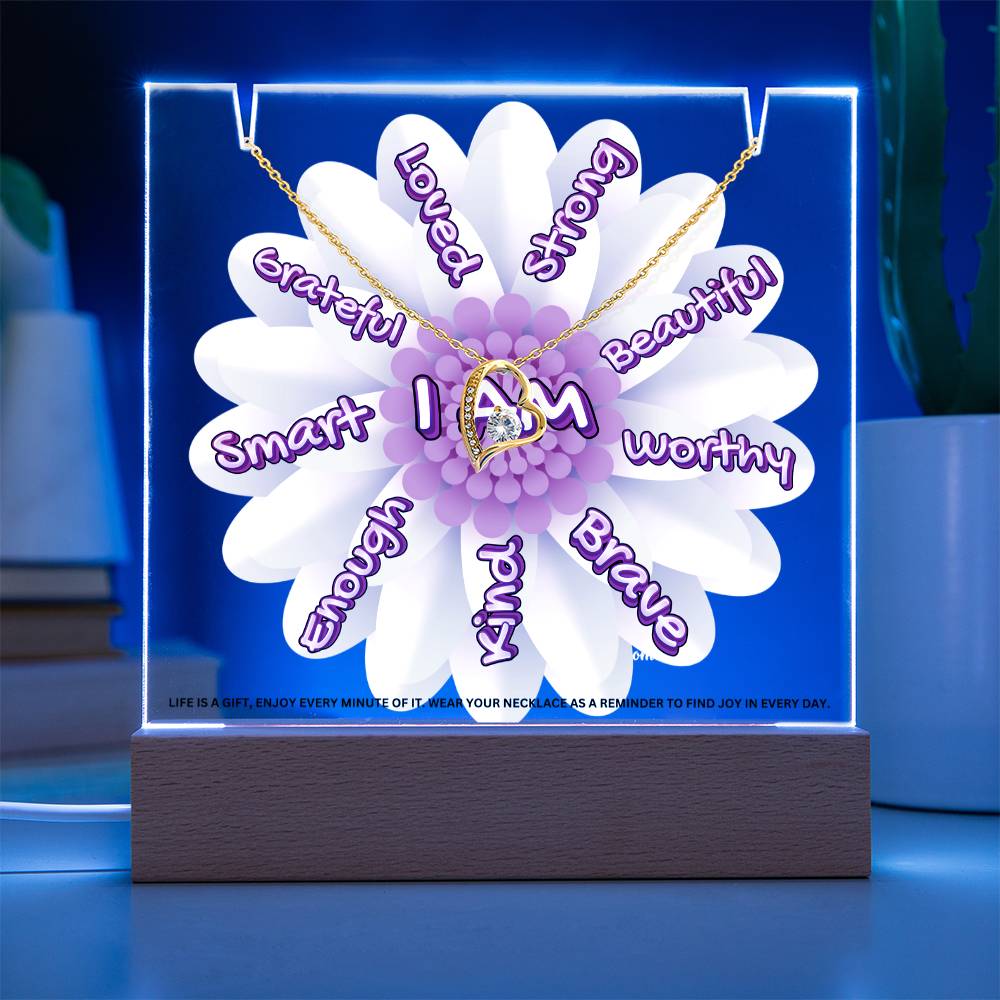 JGF Jewelry Gifts For Family I Am Affirmations Gifts For Kids Boys and Girls For Classroom with Heart Necklace on Acrylic Plaque Sign