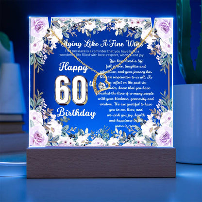 JGF Jewelry Gifts for Family Happy 60th Birthday Heart Necklace on Acrylic Plaque Gifts For Women Turning 60 Year Old