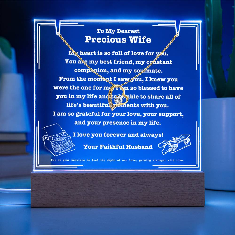 JGF Jewelry Gifts For Family To My Precious Wife Acrylic Plaque with Heart Necklace