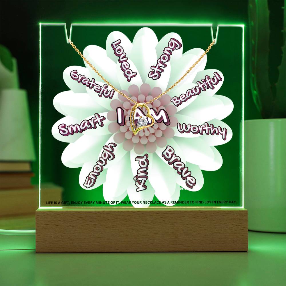 JGF Jewelry Gifts For Family I Am Affirmations Gifts For Kids Boys and Girls For Classroom with Heart Necklace on Acrylic Plaque Sign