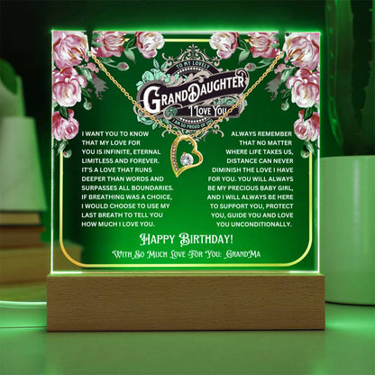 JGF Jewelry Gifts For Family To My Granddaughter Plaque and Heart Necklace For Her Birthday From Grandma