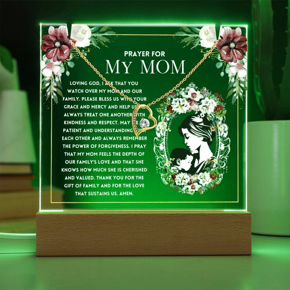 JGF Jewelry Gifts For Family I Love My Mommy A Prayer For My Mom Plaque From Daughter and Son with Heart Link Chain Pendant Charm Necklace