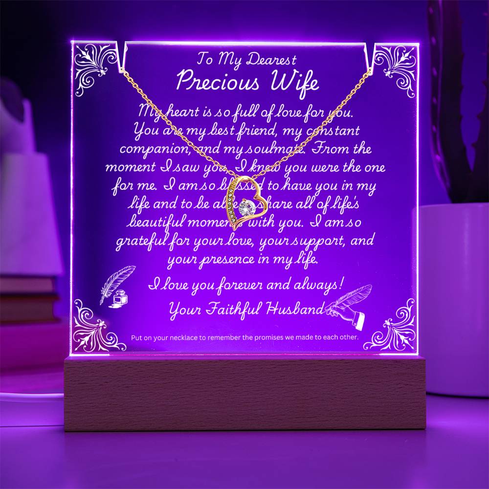 JGF Jewelry Gifts For Family To My Wife Necklace From Your Husband Heart-Shaped Necklace on Acrylic Plaque