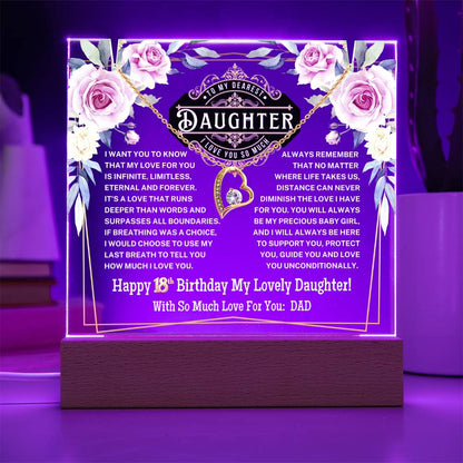 JGF Jewelry Gifts For Family To My Daughter Acrylic Plaque and Heart Necklace For Her Happy 18th Birthday From Dad