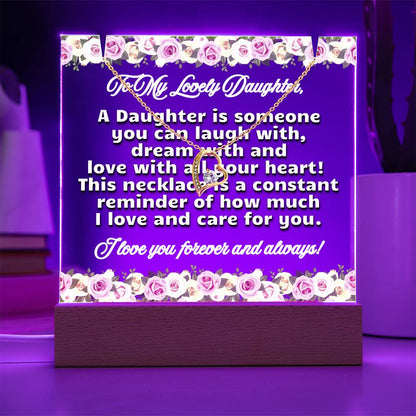 JGF Jewelry Gifts For Family Necklace and Acrylic To Daughter Plaque From Mom and Dad