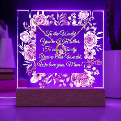 JGF Jewelry Gifts For Family Necklace and Acrylic Plaque For Mom From Son And Daughter