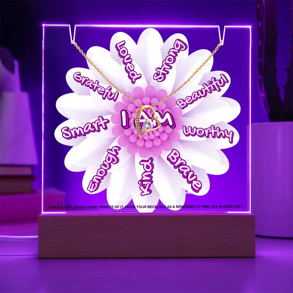 JGF Jewelry Gifts For Family I Am Affirmations Gifts For Kids Boys and Girls For Classroom with Heart Necklace on Acrylic Plaque Sign