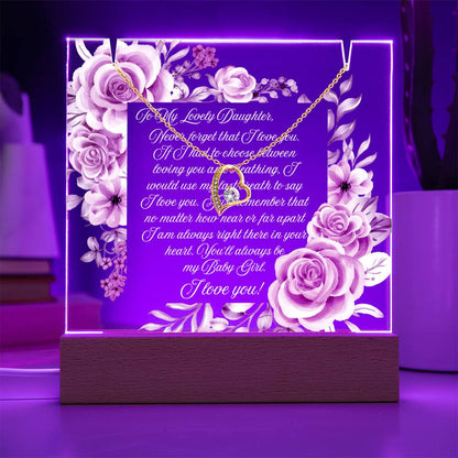 JGF Jewelry Gifts For Family Necklace and Acrylic Daughter Plaque from Mom and Dad Multicolor LED