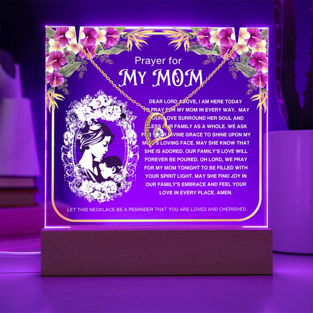 JGF Jewelry Gifts For Family Heart Link Chain Necklace Prayer For My Mom Acrylic Plaque from Daughter and Son with LED Sign Stand