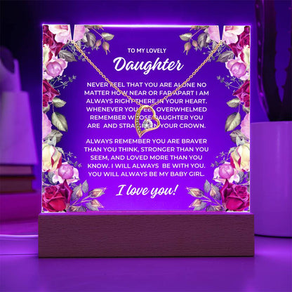 JGF Jewelry Gifts For Family Necklace and Acrylic Daughter Plaque from Mom and Dad Multicolor Display LED
